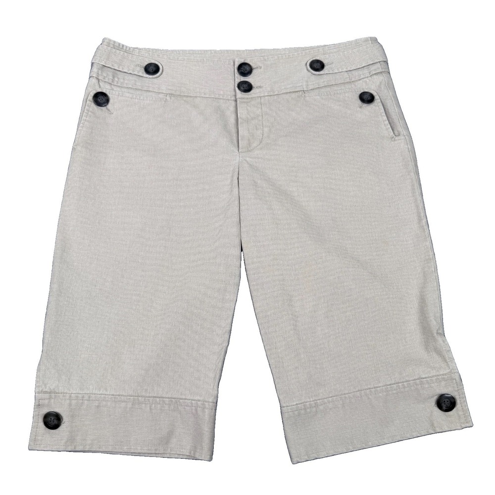 Nanette Lepore Bermuda Shorts Womens 8 Beige Corduroy Sailor Nautical Button USA